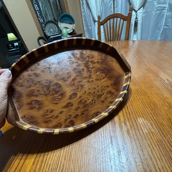 Vintage Handmade oval shape wooden tray,made in Morocco